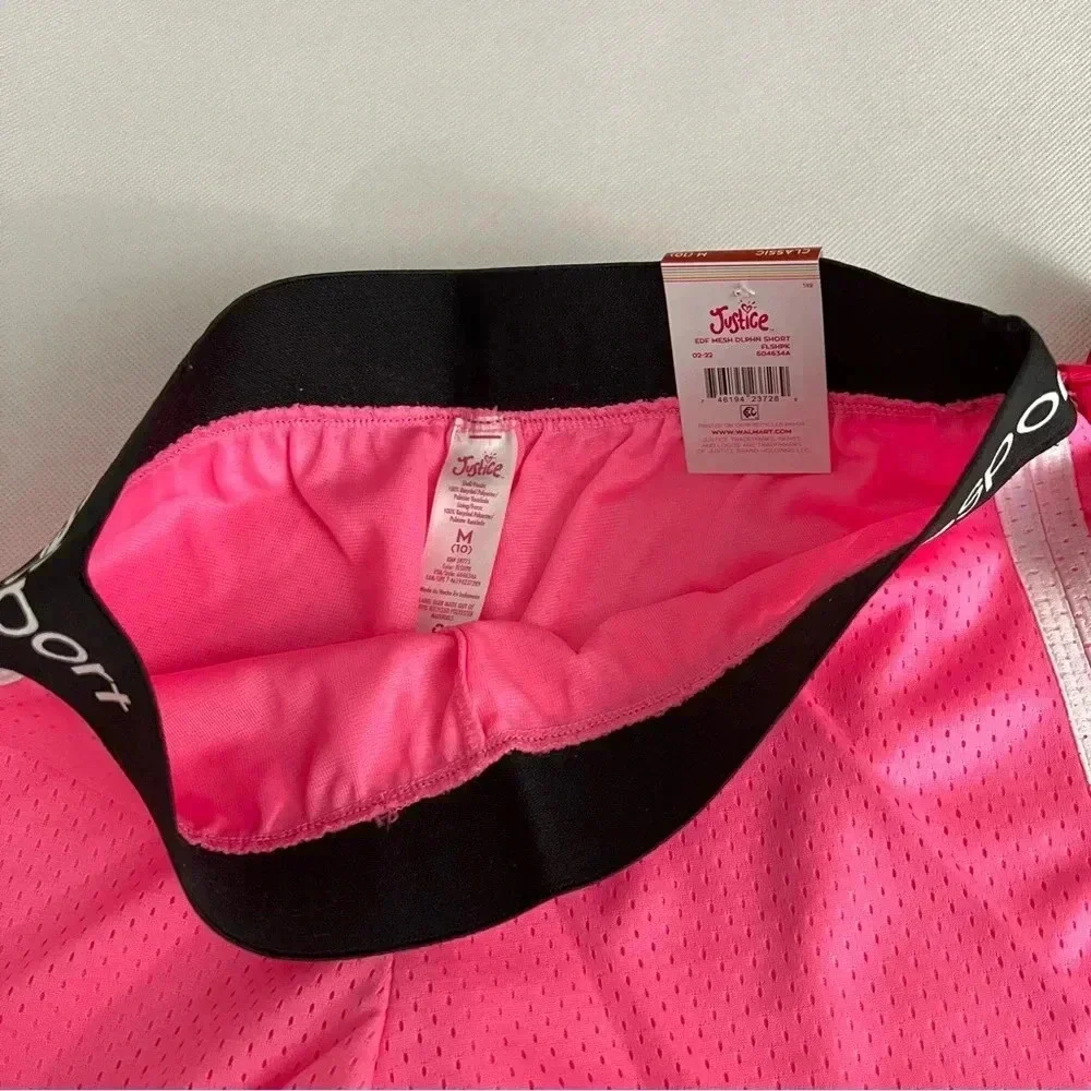 Justice Girls Core Solid Mesh Shorts Flash Pink/Black Elastic Waist Size Medium